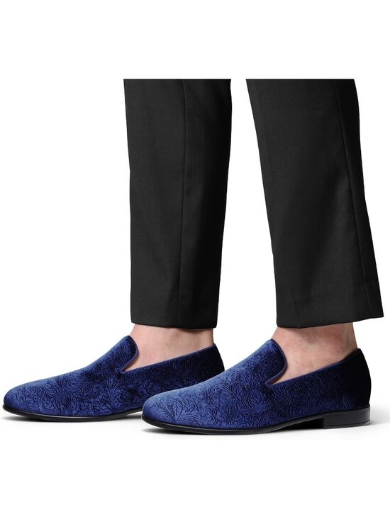 Bruno Marc Men\'s Dark Blue Velvet Loafers Slip On Tuxedo Comfortable Party Shoes